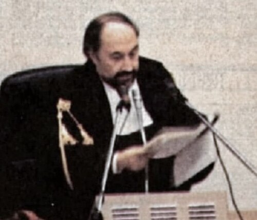 Vigilia del maxiprocesso: i pool antimafia al completo della Procura e dell’Ufficio Istruzione di Palermo con l’allora Ministro dell’Interno Oscar Luigi Scalfaro