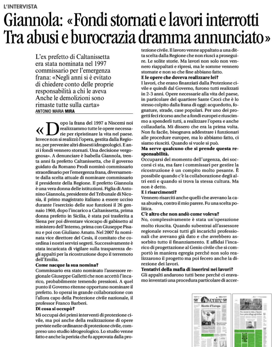 Niscemi: il Prefetto Giannola smaschera le gravi responsabilità della Regione 
